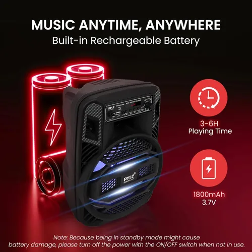 Miniatura 5 de Portable Bluetooth PA Speaker System - 300W Rechargeable Outdoor Bluetooth Speaker Portable PA System w/ 8” Subwoofer 1” Tweeter, Microphone in