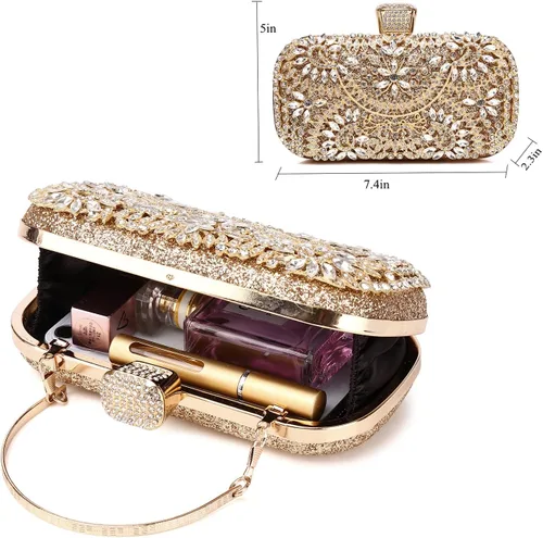 Miniatura 5 de Bolsos de mano de noche, bolso de mano para mujer, boda, graduación, fiesta, regalo de Navidad y fiesta de Navidad, dorado (G-Gold)