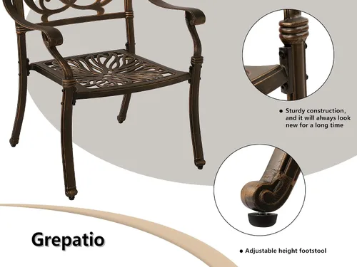 Miniatura 5 de TITIMO Juego de comedor de 5 piezas de aluminio fundido para patio al aire libre, 4 sillas con patrón y mesa redonda de 35.4 pulgadas, juego de Sin