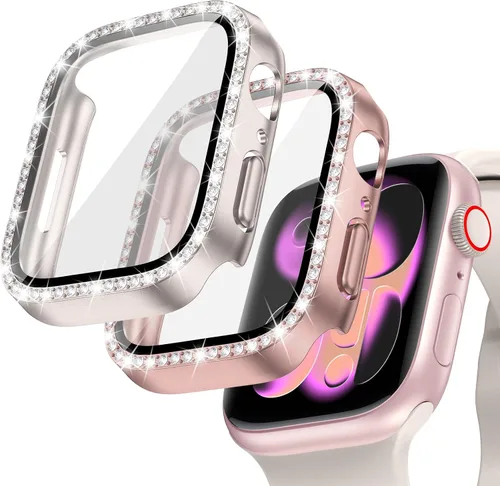 Miniatura 24 de Goton - Pack de 2 Fundas Bling para Apple Watch con Protector de Pantalla 40mm SE 3/2/1, Series 6/5/4, Funda con Purpurina para Mujer con Diamantes