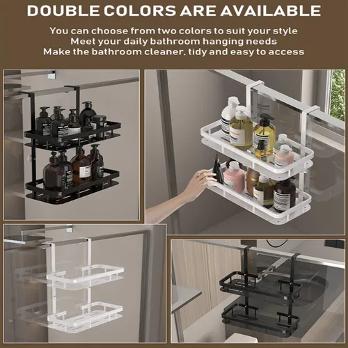 Miniatura 9 de Organizador de ducha blanco para colocar sobre la puerta, organizador de baño a prueba de óxido, estante de almacenamiento de 2 niveles, estantes
