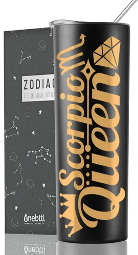 Regalos del zodiaco Onebttl para mujeres, mejores regalos de cumpleaños para amigas, vaso de acero inoxidable de 20 oz, logotipo impreso negro,