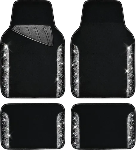 CAR PASS - Alfombras de coche con diamantes brillantes, alfombrillas de suelo de diamantes de imitación con purpurina brillante con almohadilla de