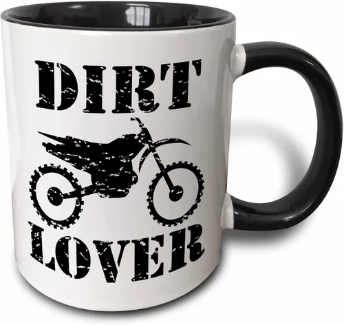 3dRose Ilustración envejecida de una moto de cross con texto negro amante de la suciedad 11oz taza negra de dos tonos
