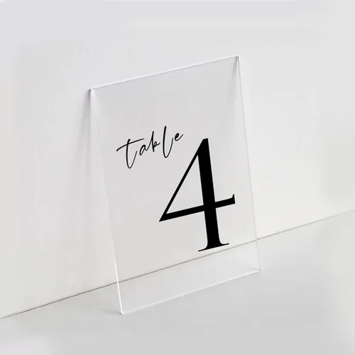 UNIQOOO Paquete de 20 letreros acrílicos transparentes en blanco – Signos de números de mesa de 5 x 7 pulgadas, letreros de boda, tarjeta y letrero