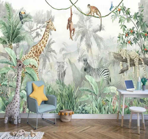 Miniatura 20 de Reyhui - Papel tapiz con imagen de bosque, flores y camino en mural de pared para dormitorio, sala de estar, fondo de TV, sofá