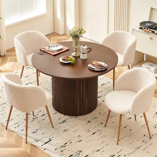 Miniatura 16 de NORDICANA Juego de mesa y sillas de comedor redondo de madera de 5 piezas, mesa de cocina de 47 pulgadas con sillas barril para 4, juego de comedor
