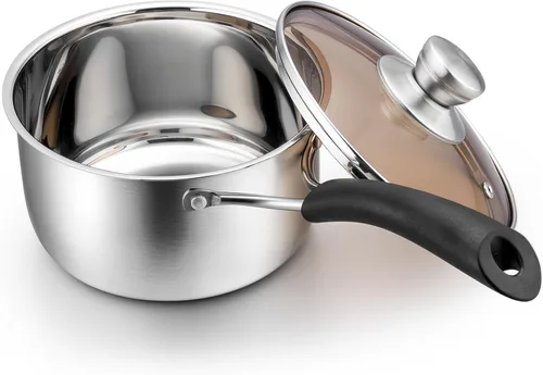 P&P CHEF - Cacerola de 2 cuartos de galón, olla pequeña, cacerola de acero inoxidable con tapa, olla pequeña para cocinar en la cocina del hogar y