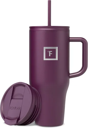 Miniatura 37 de IRON °FLASK Co-Pilot - Vaso aislante de 40 onzas con pajita y tapas abatibles - Botella con portavasos para bebidas frías o calientes - A prueba
