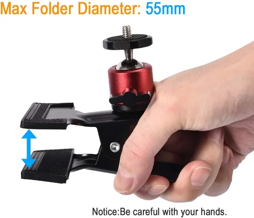 Miniatura 3 de UTEBIT Clip de montaje de cámara trípode resistente con cabezal de bola giratorio 360, abrazadera de resorte negro para estudio de sesión de fotos