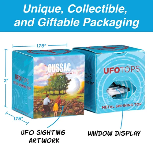 Miniatura 5 de UFO Tops Cussac - Peonza de Juguete Fidget Giratorio de Metal - Inspirado en el Avistamiento de OVNI Documentado de 1967 en Cussac, Francia