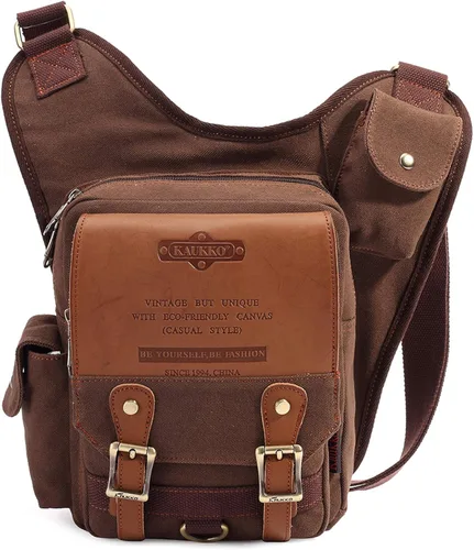 Miniatura 23 de Bolso de mensajero de lona vintage para hombre, bolso de mensajero de retazos de cuero en el pecho 3-3-ejército Verde