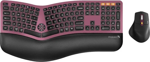 Miniatura 10 de ProtoArc Teclado y mouse ergonómico, EKM01 Plus Combo de teclado y mouse inalámbricos Bluetooth de tamaño completo, reposa muñecas acolchado, diseño