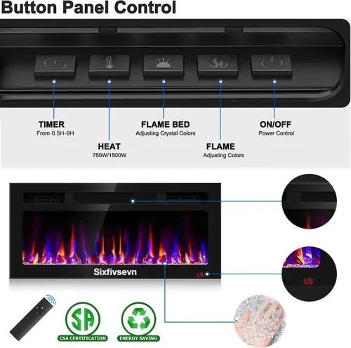 Miniatura 3 de Chimenea eléctrica empotrada y montada en la pared, calentador de chimenea y chimenea lineal, chimenea eléctrica ultrafina, bajo ruido