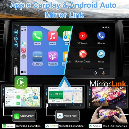 Miniatura 3 de Radio de coche con pantalla táctil de 7 pulgadas con Apple Carplay y Android Auto - Bluetooth, cámara de respaldo, enlace espejo, SWC