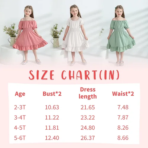 Miniatura 6 de YOUNGER TREE Vestido de fiesta para niña pequeña, con lazo en la espalda, manga corta, volantes, hombros descubiertos, vestido de fiesta casual