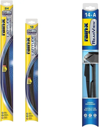 Rain-X 810164 Latitude Escobillas Limpiaparabrisas 2 en 1 Repelentes al Agua, 24" y 18" Escobillas Limpiaparabrisas y Rain-X 850026 Espejo