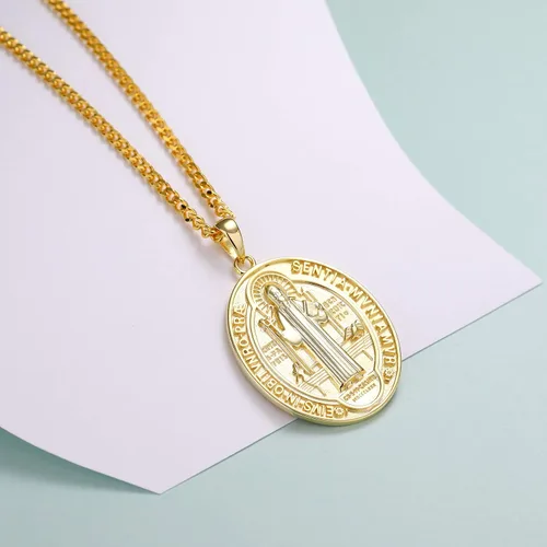 Miniatura 3 de WIOY Collar de medalla de San Benito de plata de ley 925, regalo de joyería católica de San Benito para hombres y mujeres