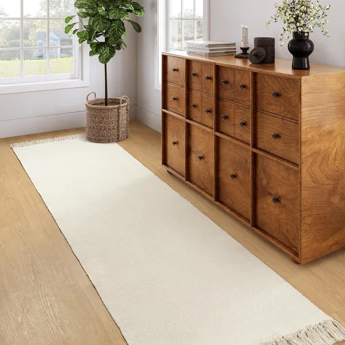 Miniatura 55 de Collive - Tapete de pasillo de cocina, 2 x 4.3 pies, tejido a mano, reversible, lavable, de algodón, color blanco/beige, para baño, pasillo