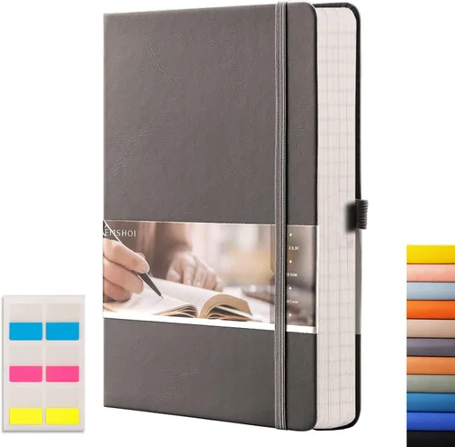Miniatura 13 de EMSHOI - Cuaderno de puntos, 256 páginas A5, cuadrícula de puntos, papel grueso de 120gsm, 16 páginas perforadas, piel sintética suave, bolsillo