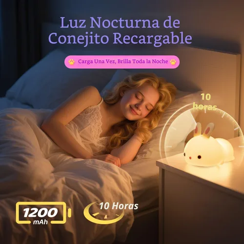 Miniatura 5 de OneFire Luz Nocturna para Niños Regalos de Navidad para Niños, Juguetes de Conejo de 16 Colores Lámpara Linda, Luz Nocturna de Bebé de Silicona