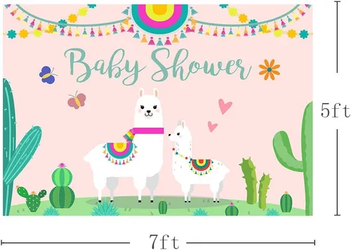 Miniatura 4 de Fondo de cabina de estudio fotográfico para baby shower, fiesta rosa, cactus mexicano, llama, mamá, señorita, fondos de fotografía para suministros