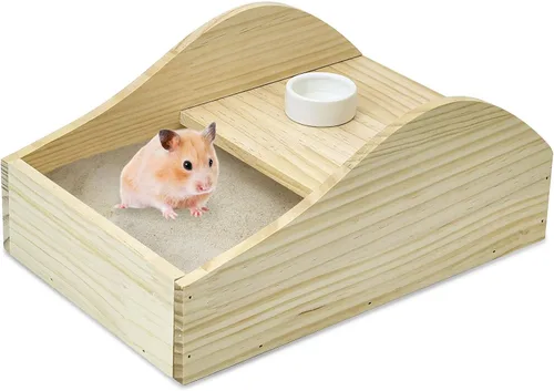 Miniatura 9 de PINVNBY Caja de baño de arena para hámster de madera con escalera de escalada, habitación de ducha, arena para excavar, contenedor de bañera