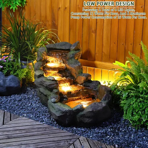 Miniatura 6 de Bumilgar Fuente de agua para jardín al aire libre, 42.1 pulgadas de largo, fuente de roca escalonada de pie con luces LED y bomba para jardín, patio