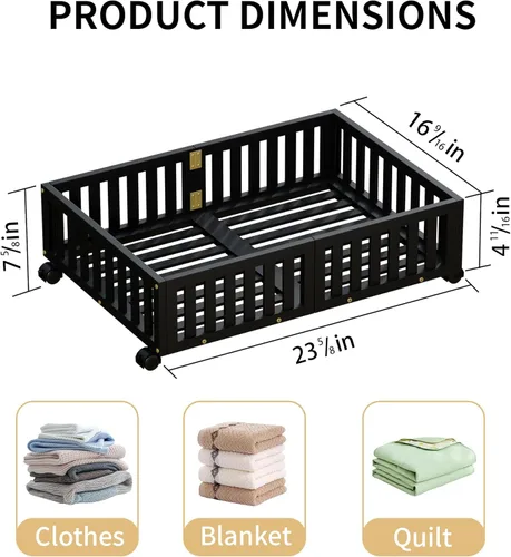 Miniatura 2 de Almacenamiento de bambú debajo de la cama con ruedas, caja organizadora de zapatos rodante debajo de la cama para zapatos, mantas, juguetes