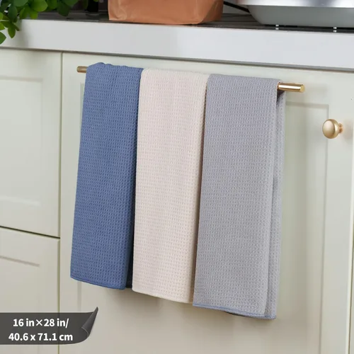 Miniatura 2 de POLYTE - Toalla de cocina de microfibra premium, tejido gofre, juego de 12 (16 x 28 pulgadas, azul oscuro, gris, blanco claro)