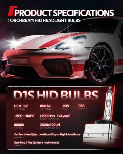 Miniatura 2 de Torchbeam Bombillas HID D1S, 6000K blanco frío, distancia de iluminación del 150%, bombilla de xenón, diseño IP67 para reemplazar 66144 66140 85140