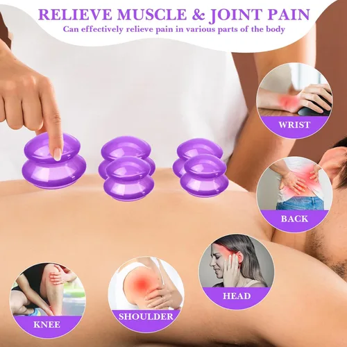 Miniatura 4 de Geiserailie Juego de terapia de ventosas de silicona, tazas de masaje de ventosas, taza de terapia china profesional, para el nervio muscular Púrpura