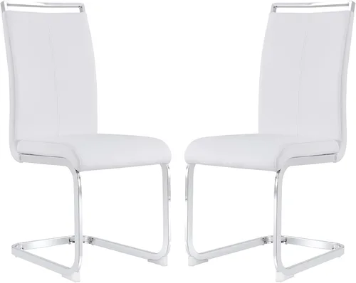 Miniatura 9 de gopop Juego de sillas de comedor, sillas modernas de metal con asiento acolchado de piel sintética, respaldo alto y patas cromadas resistentes, claro