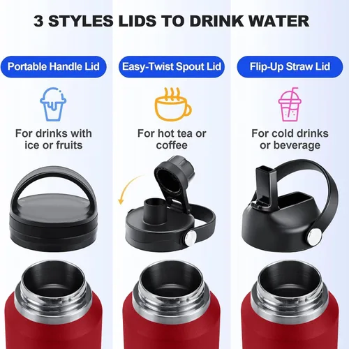 Miniatura 3 de SENDESTAR Botella de agua de 40 onzas de boca ancha de acero inoxidable aislada al vacío, doble pared con tapas de pajilla, cabe en cualquier Carbón