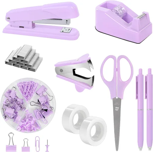 Miniatura 11 de SKYDUE Juego de suministros de oficina negros, accesorios de escritorio negros, grapadora, dispensador de cinta, tijeras, carpeta/clips de papel