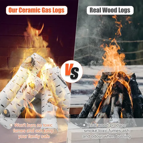 Miniatura 4 de Juego de troncos para chimenea de gas 2025, troncos de abedul blanco de cerámica para chimenea de gas, cuenco de fuego al aire libre, chimeneas