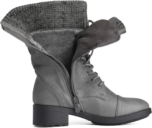 Miniatura 4 de DREAM PAIRS Botas militares de invierno con cordones a media pantorrilla para mujer