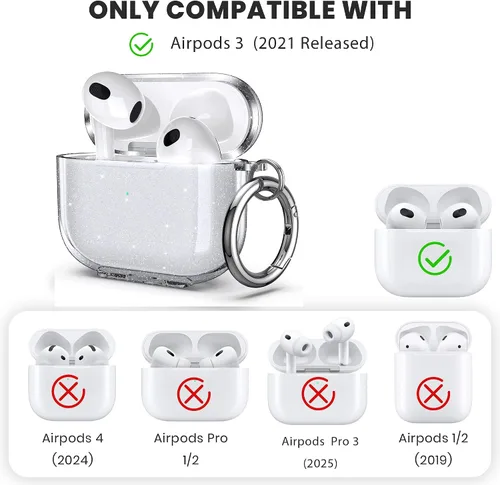 Miniatura 2 de ULAK Funda compatible con AirPods de 3ª generación 2021, a prueba de golpes, transparente, diseño de funda protectora de TPU suave con llavero