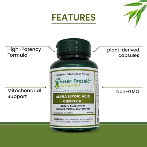 Miniatura 4 de Green Organic Supplements' Alpha Lipoic Acid Complex, ALA, 90 VCaps Alpha Lipoic Acid Capsules (Pack of 3)