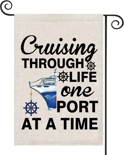 ZJXHPO Bandera de jardín de crucero para crucero, regalo de vida de crucero por la vida, bandera de un puerto a la vez, decoración de vacaciones de