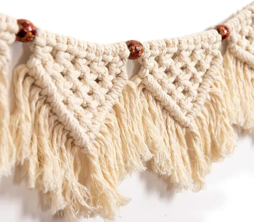 Miniatura 2 de Eiyye Paneles de flecos para colgar en la pared hechos a mano, guirnalda de pancarta, tapiz tejido de algodón, decoración de macramé bohemio