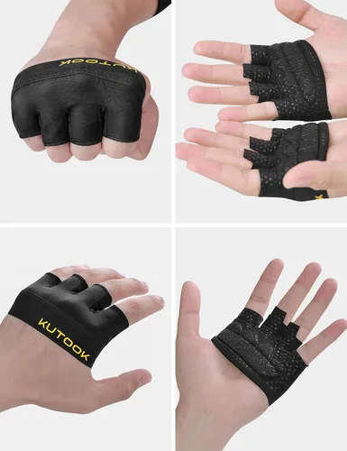 Miniatura 8 de KUTOOK Guantes de entrenamiento para levantamiento de pesas para hombres/mujeres, guantes de gimnasio con relleno XRD de 0.118 in, guantes parciales