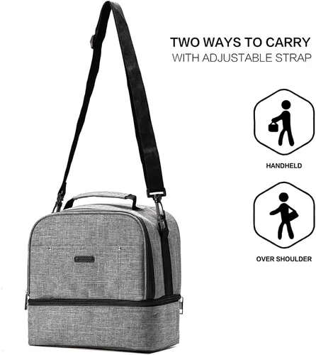 Miniatura 7 de Bolsa para extractor de leche con compartimento para extractor de leche, bolsa enfriadora y resistente a la humedad, doble capa para la madre, Gris