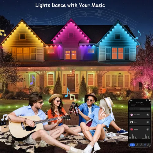 Miniatura 6 de Rosykite Luces de Navidad al Aire Libre - 50 pies de luces inteligentes RGB+IC para canalones con 63 escenas, impermeables IP67, control de voz