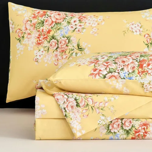 Miniatura 31 de Zusbest Juego de sábanas florales de 100 % algodón percal, color naranja y amarillo, juego de sábanas suaves y transpirables con diseño botánico
