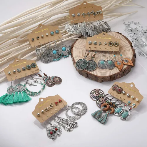 Miniatura 2 de Funtopia - Aretes bohemios para mujeres y niñas, 36 pares de aretes colgantes retro