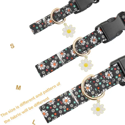 Miniatura 3 de 2 collares de algodón suave para perro, 3 tamaños, de nailon suave, ajustable, para hembras, perros pequeños, medianos y grandes (flor-4, M