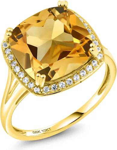 Miniatura 4 de Gem Stone King Anillo de oro amarillo de 10 quilates con piedra natal y zafiro blanco creado para mujer, cojín de 0.472 in, anillo de compromiso