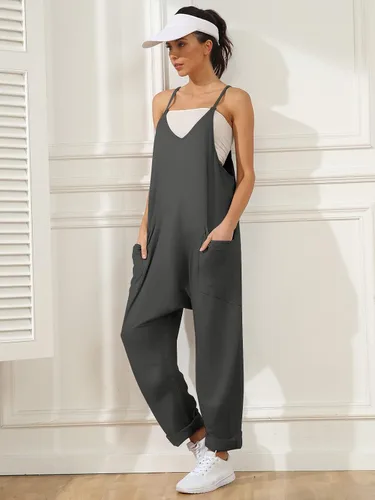 Miniatura 4 de AUTOMET Overol casual de verano para mujer, sin mangas, holgado, tirantes delgados, overoles holgados con bolsillos 2023