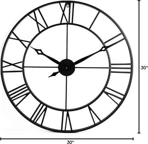 Miniatura 10 de CLXEAST Reloj de Pared Grande de 30 Pulgadas Moderno, de Gran Tamaño con Números Romanos Decorativo de Metal Negro Reloj de Pared para Decoración